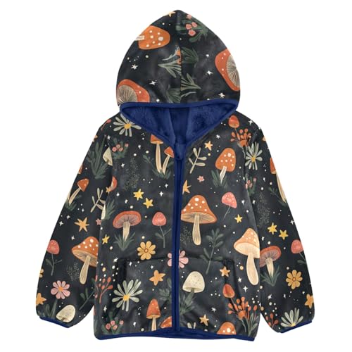 CHIFIGNO Cute Cartoon Mushrooms Flowers Girls Boys Fleece Hoody Jacket Winter Jacket with Pockets Toddler Boy Clothes for Toddler and Kids, 5T