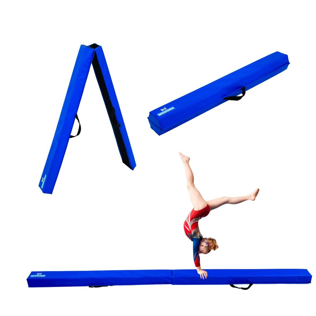 Trave di Equilibrio per Bambini 240cm | Imbottita, Sicura e Stabile | Design Pieghevole Portatile | Facile Pulizia, Blu, Vinile