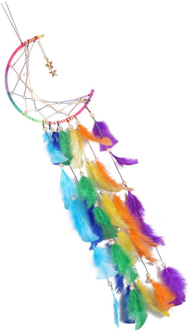Sosoport Colorful Crescent Moon and Celestial Dream Catcher Wall Hanging, Indoor Garden Pendant Home Decoration, Bohemian Style Bedroom Ornament, 1pcs