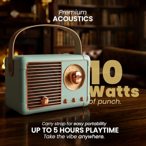 Image of Walta Elite Retro Portable Bluetooth Speaker, Vintage Design, Blue, 10W, TWS Mode, BT 5.4, USB /AUX /TF, Type-C Charging, up to 5Hrs Playtime