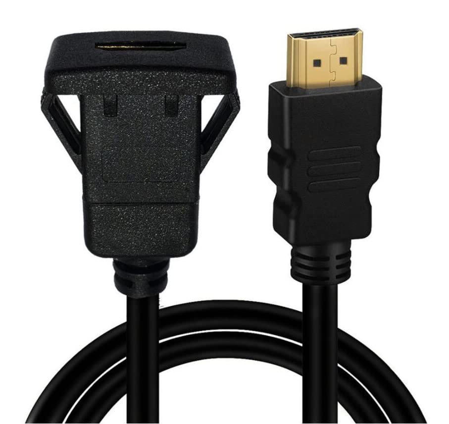 HDMI Square Flush Mount Cable, HDMI Male to Female Mount Extension Cable, Dash Flush Panel Mount Cable for Car, Boat and Motorcycle 1M/3Ft