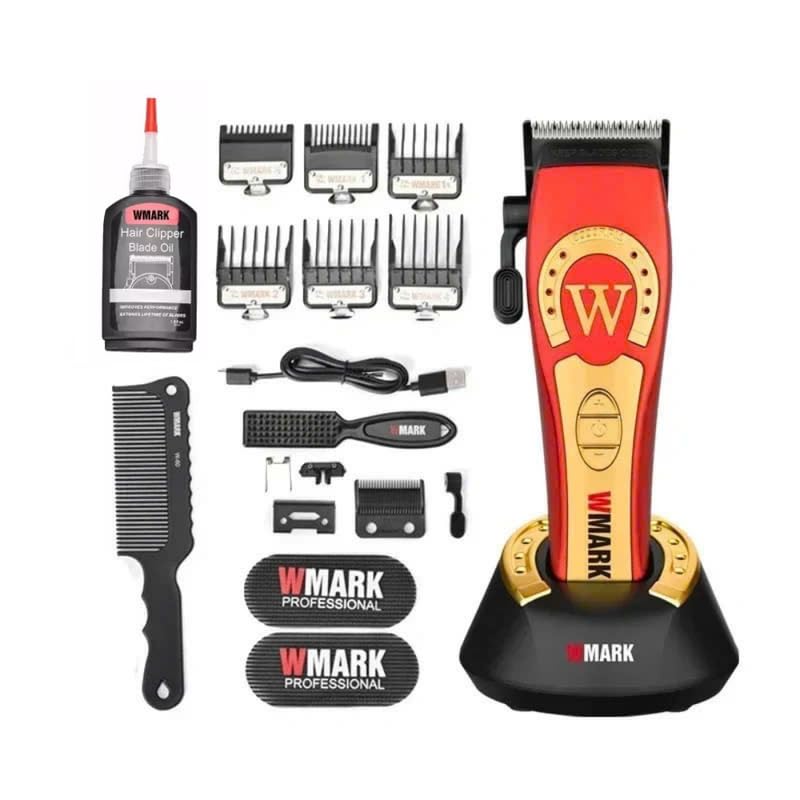WMARK NG-8030 Ultra premium Professional 7000-9000 RPM 8 Speed level Hair Clipper Set 6 Guide Comb & 5 Taper Lever extra blade set Cleaning Brush Hair Brush Hair Sticker 2500 battery 200 min, Model 32