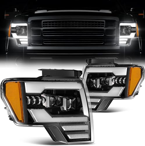 AUDEXEN 1200% Bright LED Headlight Assembly for Ford F150 F-150 2009-2014 OEM style replacement - Anti-glare Turn Signal DRL Hi/Low Sealed Beam - For Factory Halogen Headlights & 3 Pin Plug Only