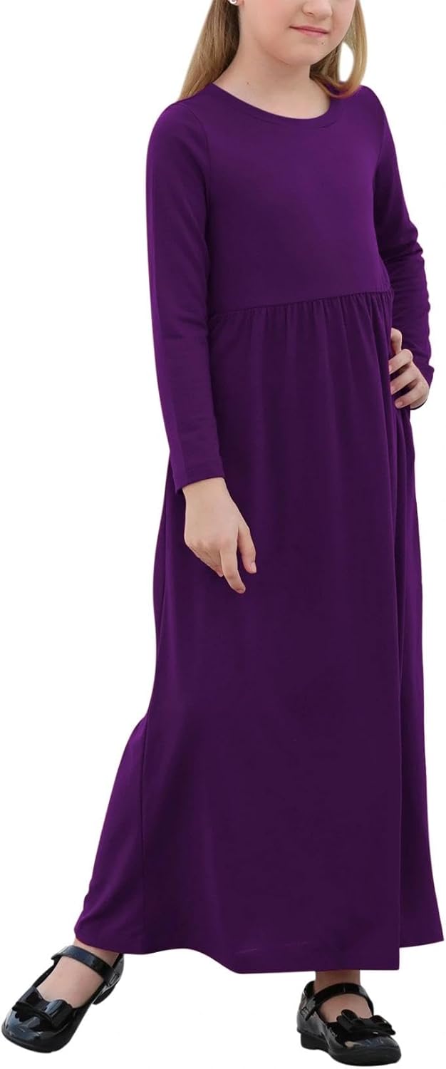 GORLYA Girl's Long Sleeve Floral Print Loose Casual Holiday Long Maxi Dress with Pockets 4-12 Years