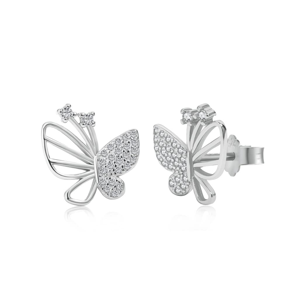 MISS JO 92.5 Sterling Silver Butterfly Stud Earrings | Classics Collection, Gift for Women & Girls, BIS Hallmarked - Rhodium Plated (B0C6H3D4FM) Amazon Price History, Amazon Price Tracker