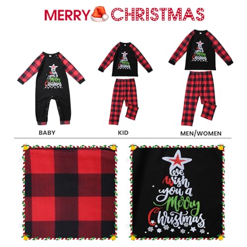Feionusin Family Christmas Pajamas Matching Sets, Xmas Pjs Sets Holiday Sleepwear Matching Pajamas Long Sleeve Nightwear Set 23-Red | Christmas Tree4