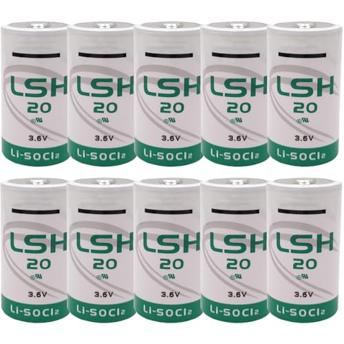 LITKEQ (Pack of 10) LSH20 3.6V D 13000 mAh Primary Lithium Thionyl Chloride Battery Compatible with LSH20 3.6V D-Size Lithium Battery, for Alarm Systems GPS Systems Battery
