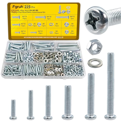 image for Fgruh 225pcs Screws and Nuts Assortment Kit,M4 M5 M6 Phillips Pan Head