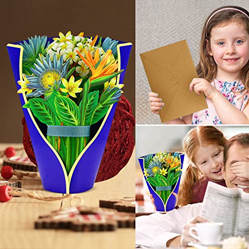 Pop Up Flower Bouquet Card Paper Flowers Bouquet Love Pop Up Cards All Occasion Get Well Soon Gifts 3D Greeting Cards For Mom Grandparents Teacher Birthday Anniversary Tropical Flowers #TOP3