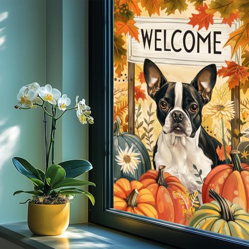 Vinilo Decorativo Otoño Boston Terrier 31x47 pulg miniatura 3