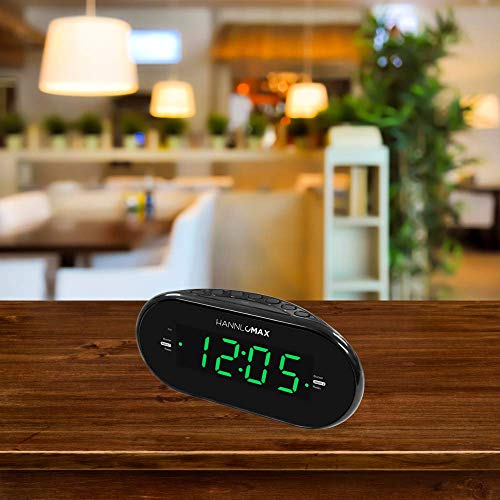 HANNLOMAX HX-123CR Alarm Clock Radio, PLL AM/FM Radio, Green LED 1.2 Inches Display, Dual Alarms, Dimmer - Thumbnail 4