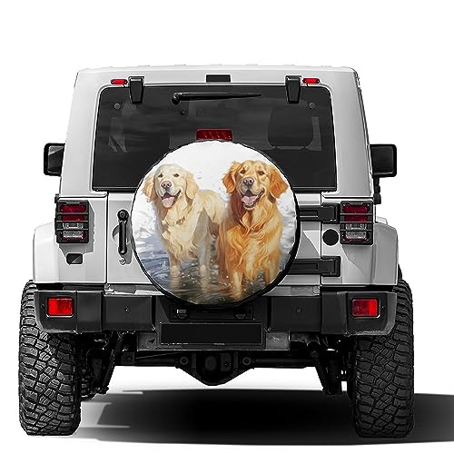 Image of Delerain Cute Golden Retriever Spare Tire Cover Wheel Protectors Sun Protector Waterproof for RV Trailer RV SUV Truck and Many Vehicle(16 Inch for Diameter 29 inch-31 inch)