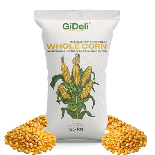 GiDeli Maïs jaune 25 kg – Grains de maïs entiers de qualité alimentaire – Nourriture pour poules, canards, chevaux et pigeons