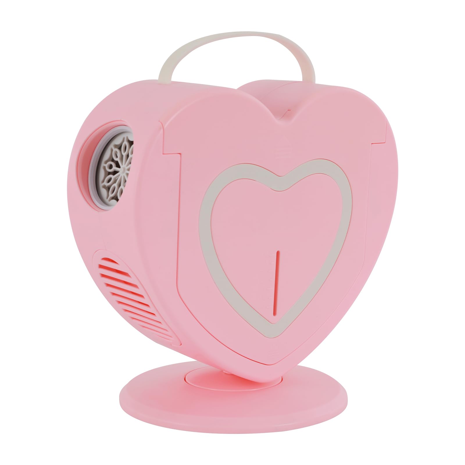 Macchina per bolle di sapone a forma di cuore, con rotazione a 360° e 90°, capacità 500 ml, ricaricabile, autonomia di 60 minuti, con telecomando, per compleanni, feste, matrimoni (rosa)