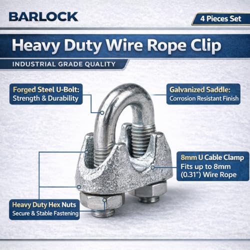Image of U-Lock Cable Clamp for Gym Machine Wire | Heavy Duty Rope Clip with Bolt (Pack of 4)