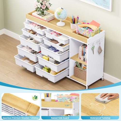 10 Drawer Storage Cabinet with Height-Adjustable Shelves & Wood Top, White by APEXCHASER - Used condition - Image 3