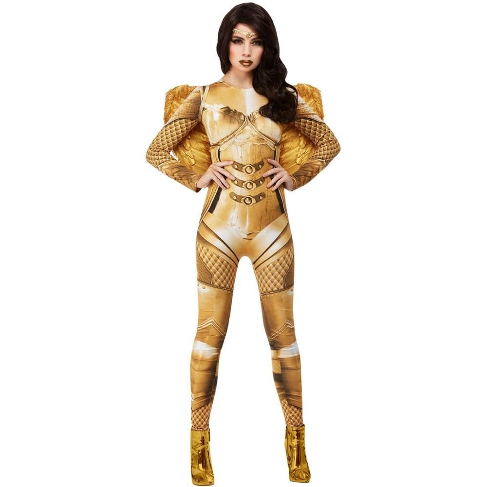 Smiffys Fever Schutzengel Kostüm, Gold, All-in-One mit Flügel und Strinband Halloween