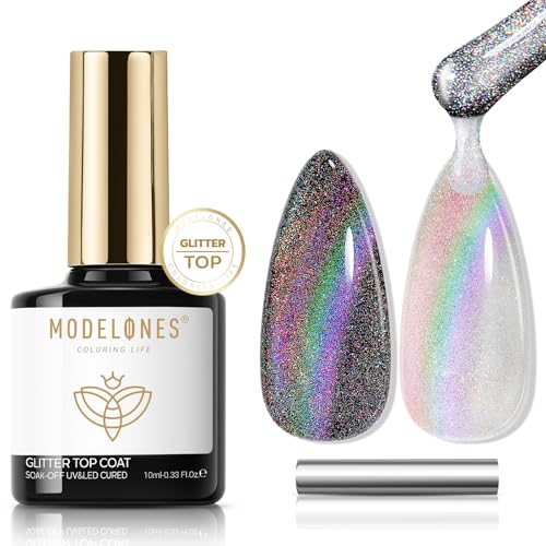 Modelones Błyszczący Lakier do Paznokci UV 10 ml, Bez Wycierania, Magnetyczny Lakier Ochronny do Paznokci Żelowych, Manicure, Stylizacji Paznokci