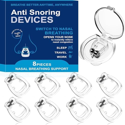 Anti Snoring Devices, Magnetic Anti Snoring Nose Clip, Nasal Strip for Snoring with Adjustable Magnet, Magnetic Nasal Dilator, Snoring Solution for Men and Women, 8PCS