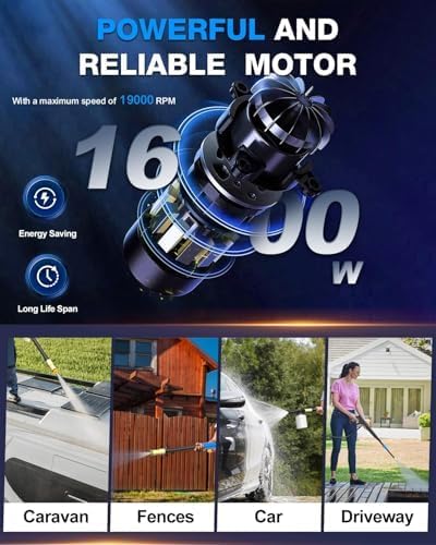 Miniatura 5 de FIOCCO Lavadora a presión, 4800PSI Lavadora eléctrica portátil con cable de 35 pies, manguera de 20 pies para automóviles, entradas, patios, vallas,