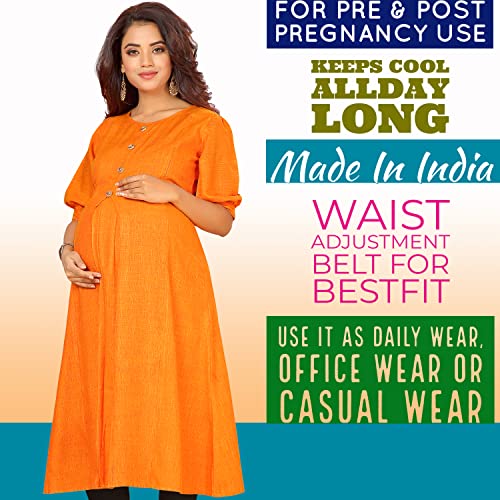 Image of CEE 18 Women's Cotton Rayon A-Line Maternity Feeding Kurti with Nursing Dupatta (9695 44 Orange XX-Large)