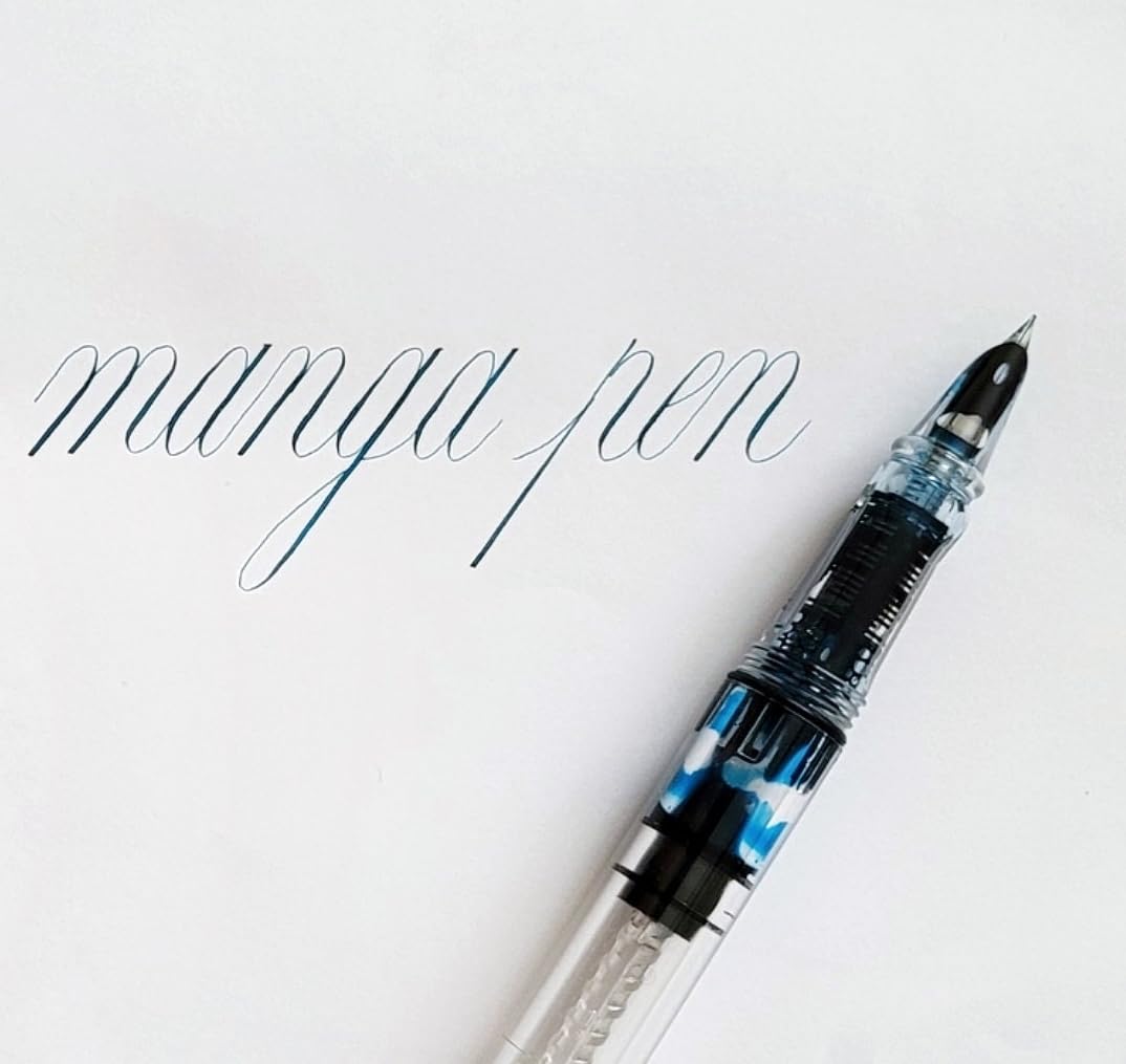 InkursiveManga Fountain Pens with Semi Flexible Maru nib (mapping pen). Demonstrator. Large Capacity Piston filled dip pen alternative (Flexible)