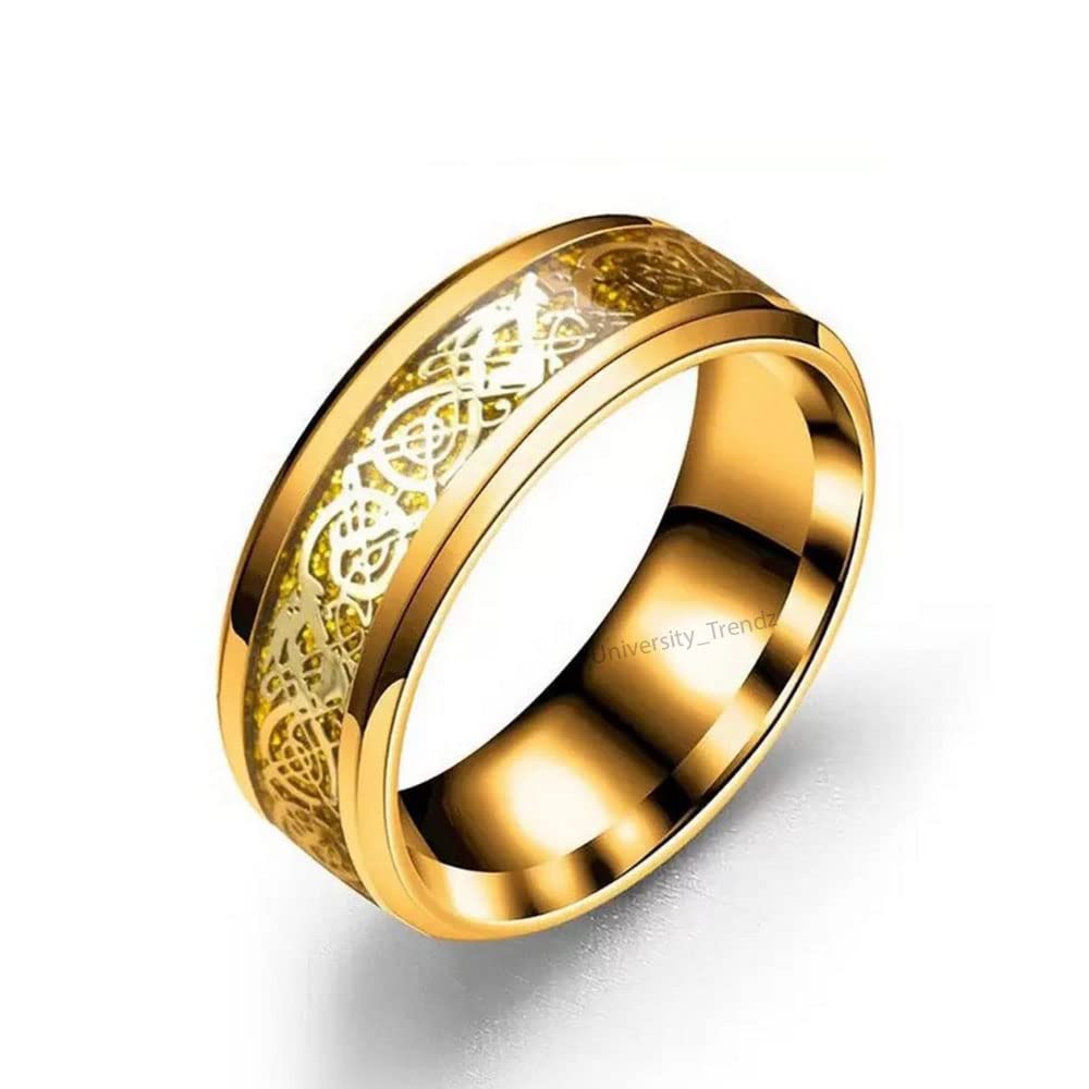 8mm Gold Plated Dragon Design Stainless Steel Finger Ring for Men & Women-image-21