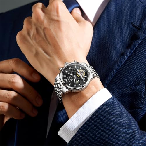 Image of OLEVS Automatic Watches for Men Luxury Skeleton Multi-Function Mechanical Watch Self Winding Date Waterproof Luminous Mens Watch