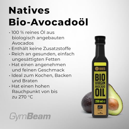 Foto von VanaVita Natives BIO Avocadoöl - 100% reines Öl aus Bio-Avocados, reich an gesunden Fetten, ideal zum Kochen & Braten, hoher Rauchpunkt, Avocado Oil für Salate, Avocadoöl Bio, Avocado Öl, 250 ml