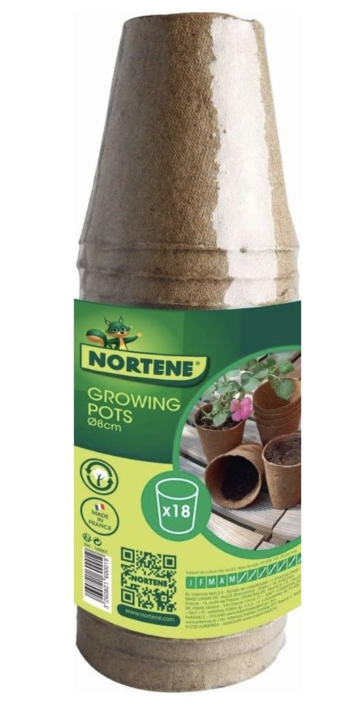 Nortene 18 Pots pour semis Growing Pots- 100% biodégradables - D 8 cm