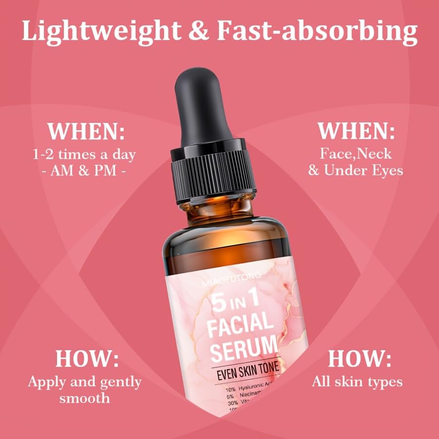 Miniatura 3 de Suero de vitamina C 5 en 1 para cara con 30% VC, ácido hialurónico y niacinamida, suero facial iluminador, hidratante y antioxidante para una piel