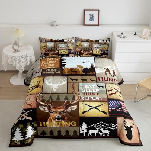 Image of Feelyou Kids Hunting Bedding Set Full Size, Deer Hunting Comforter Set Boys Girls Deer Antlers Comforter Hunting Gifts Duvet Insert Kids Room Decor with 2 Pillow Case