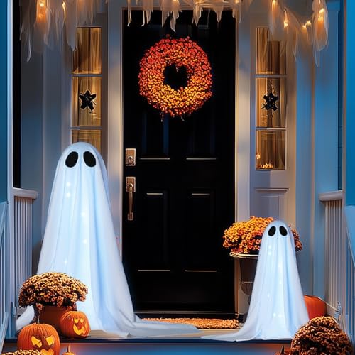 2PCS Halloween Decorations Ghost Decor Light-Up Spooky Ghost Porch...