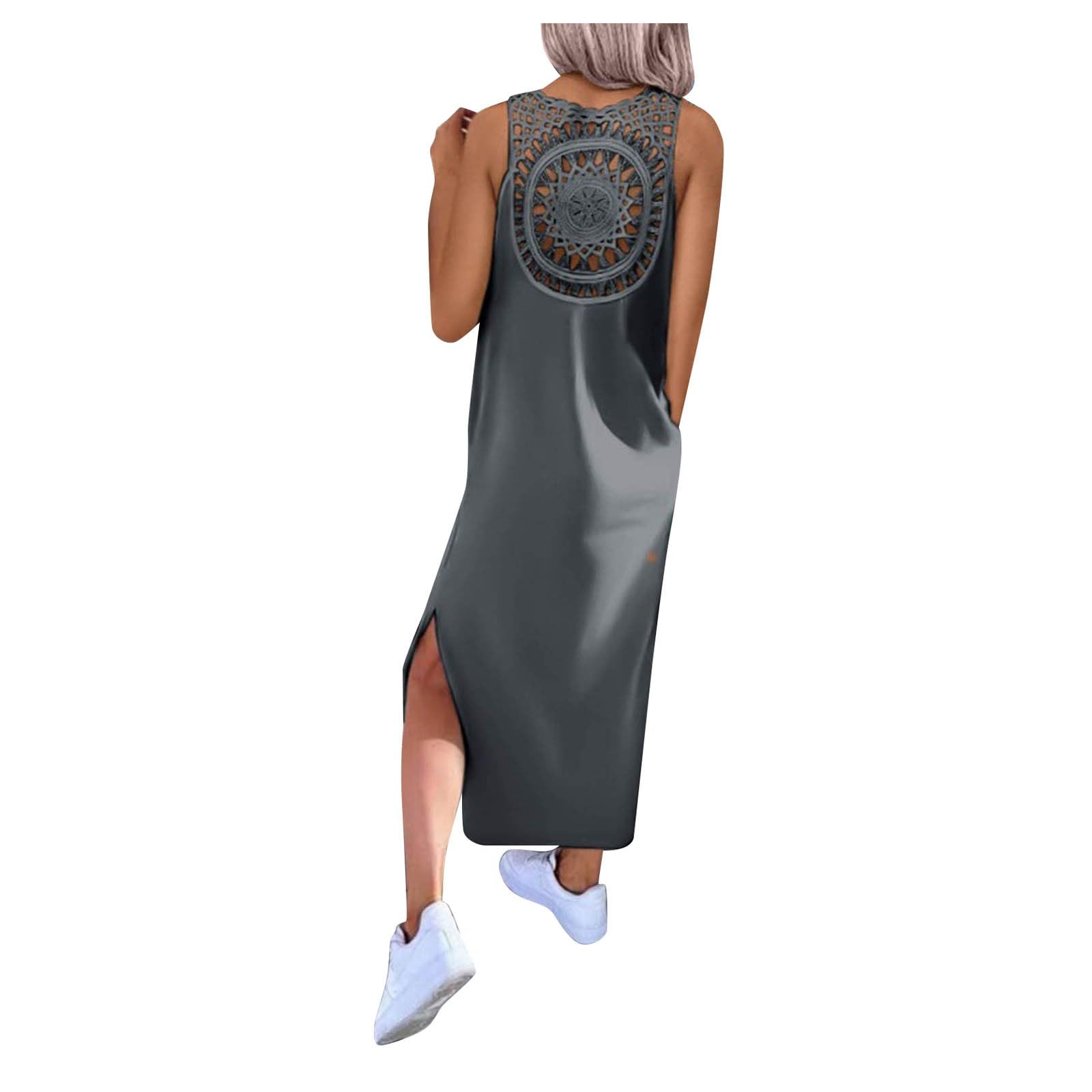 Vestido De Verano for Mujer Largo Vestidos Largos Sueltos Ocasionales Traje Playa 2026 for Resort Sin Mangas Ahueca hacia Fuera El Tiras con Abertura Lateral Encaje, Menta