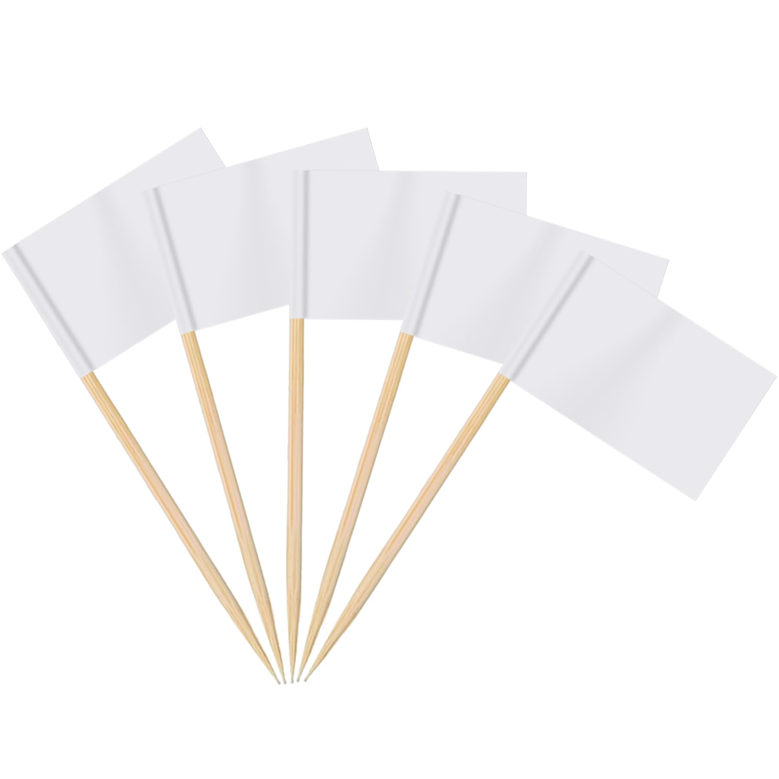 AhfuLife 200pcs Bianco Stuzzicadenti Bandiere Torta Toppers, Bandiera a Bastone per Cocktail per Il Cibo Panino Cupcake Tableware Forniture di Partito Pub Evento Decorazione (200 PCS, Bianco)