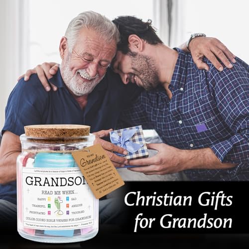 Image of NewEleven Fathers Day Gift for Grandson - High School Graduation Gifts for Boys From Grandma, Grandpa - Graduation Gifts, Christian Gift For Teen Boy, Grandkids - Bible Verse Jar