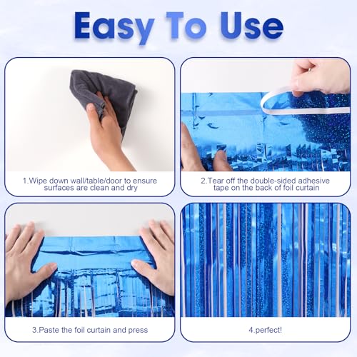 Image of Voircoloria 2 Pack Laser Blue Foil Fringe Backdrop Curtains, Tinsel Streamers Birthday Party Decorations, Fringe Backdrop for Graduation, Baby Shower, Gender Reveal, Disco Party