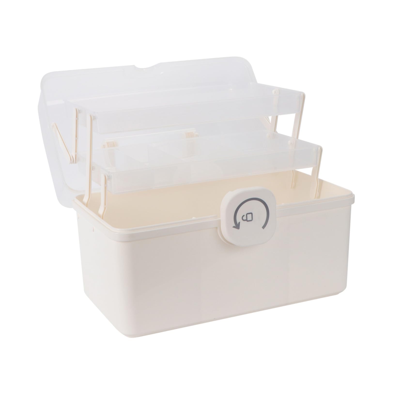 Scatola dei Medicinali Grande in Plastica Bianca Manico | Chiusura Girevole, Portatile per Casa, Contenitore Multi-livello per Piccoli Farmaci e Accessori
