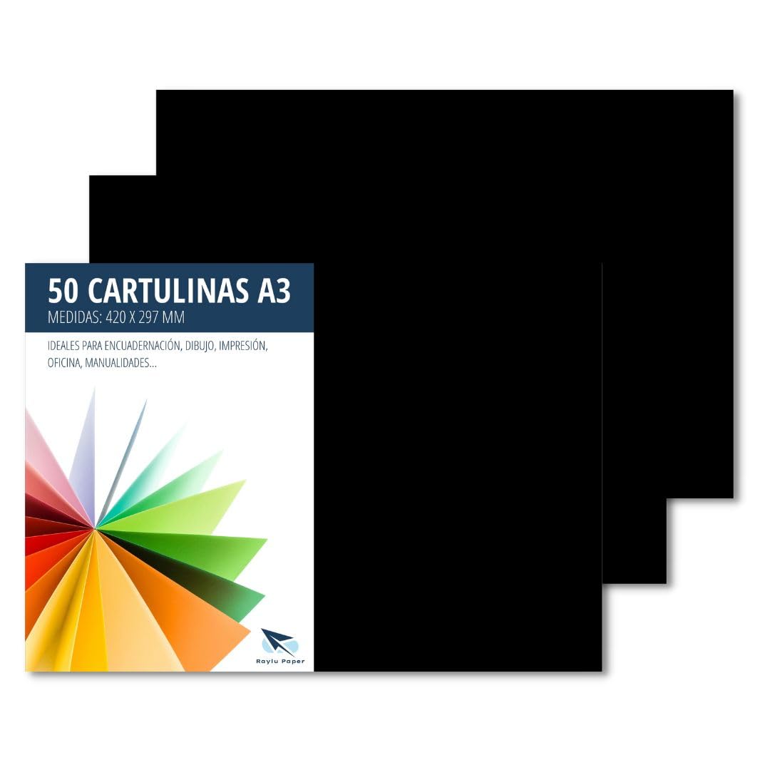 Raylu Paper® - A3 Card Pack of 50 180gsm 420x297mm Coloured A3 Card with Soft Touch Perfect for Binding, Office, Drawing and Crafts (Black)
