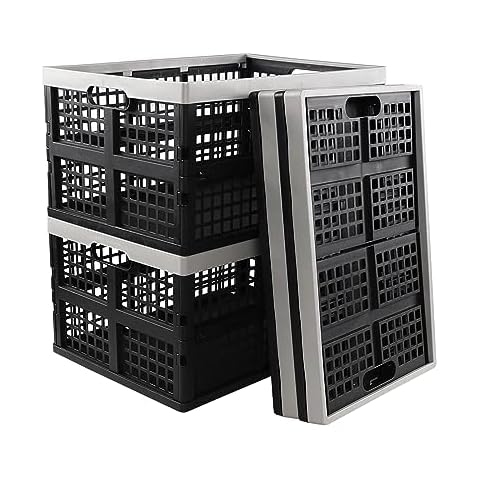 Joyeen 4-pack 42 Liter Collapsible Storage Crates, Large Plastic Folding Crate Basket Cover