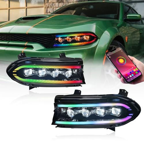LPHIP Headlights Assembly for Dodge Charger 2015-2023 Headlamp with LED Sequential Dynamic Turn Signal Lights & Dual DRL Start-Up Animation L+R