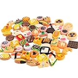 100 Piezas Miniaturas de Comida en Resina, Accesorios para Casa de Muñecas, Juego de Alimentos, Pizza Pastel Pan para Cocina de Juguete, Juguetes Educativos para Niños y Adultos，Estilo Aleatorio