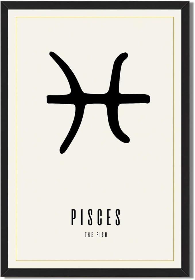Pisces Zodiac Poster Canvas Print, Minimalist Aesthetic Art Painting, Trendy Wall Decor for Living Room, Exquisite Art Print Pictures, Home Decoration for Apartment Office (Black Framed,12L X16W)