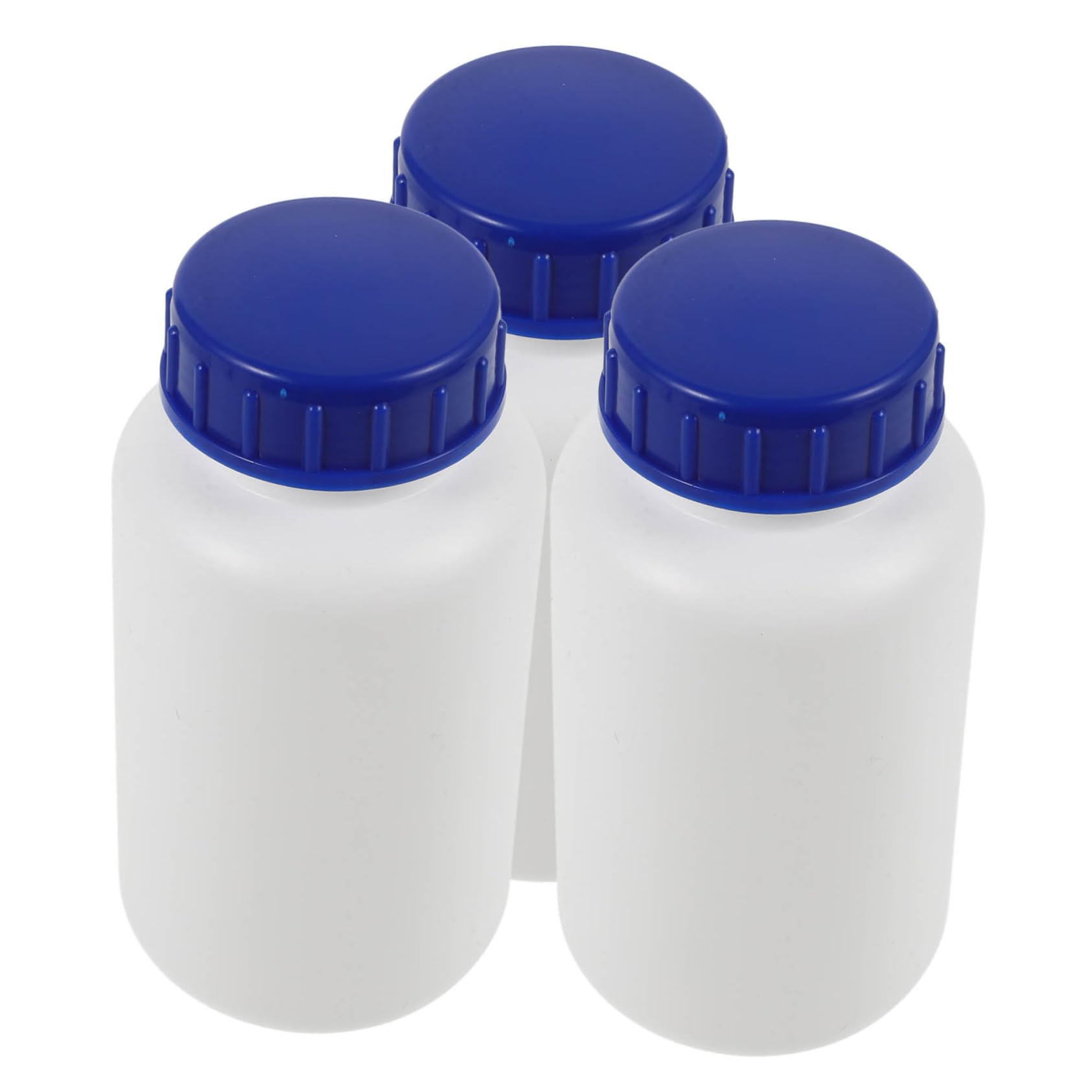 3pcs 500ml Reagent Sample Bottles Set, Thickened White Plastic Liquid Storage Containers with Blue Lids, Refillable Chemical Laboratory Sample Bottles for Water and Liquid Sampling