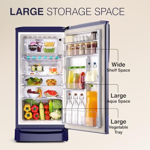 Image of Godrej 180 L 5 Star Inverter, Jumbo Vegetable Tray Direct Cool Single Door Refrigerator With Base Drawer(RD 190E PTDI GL BL, Glass Blue)