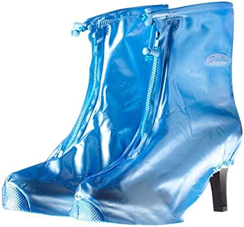 Waterproof Silicone Shoe Covers for Women - Reusable Anti-Slip Gaiters for Cycling & Rain Protection, High Heel Overshoes, Washable, Medium Size, Blue