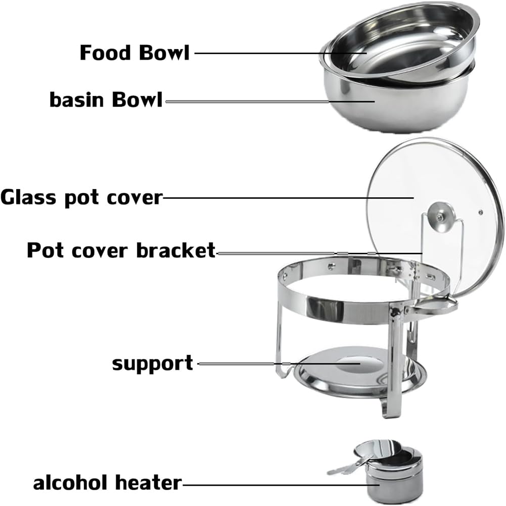Bandeja de acero inoxidable de 4,5 L con tapa, calentador de alimentos calientes para fiestas, reuniones, eventos, duradera, fácil de limpiar, ideal para servir platos calientes