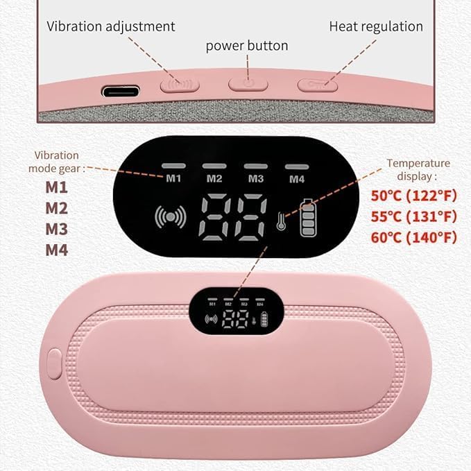 Image of Heating Pad for Menstrual Cramps Relief, for Stomach, 3-Speed Temperature Adjustment and 4-Speed Massage Modes, Back and Belly Heating Pad for Women Pink Color