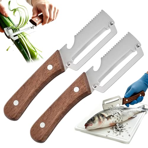 3 in 1 Premium Heavy Duty Stainless Steel Peeler - 2026 New 0 Snag Wooden Peeler for Kitchen - Multifunctional Vegetable Peeler with Bottle Opener & Serrated Blade - Fruit & Potato Peeling Tool (B*2)