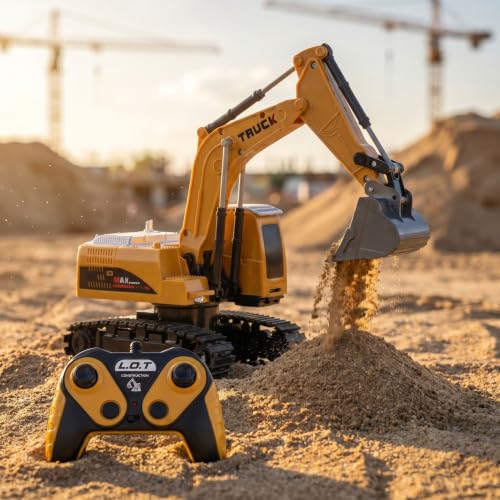 Image of Remote Control Construction Vehicle Fang 6-Channel RC Excavator Toy for Kids with Alloy Arm, Rechargeable Engineering Car, Heavy Duty Machine Construction Toy with Lights & Music (Yellow)